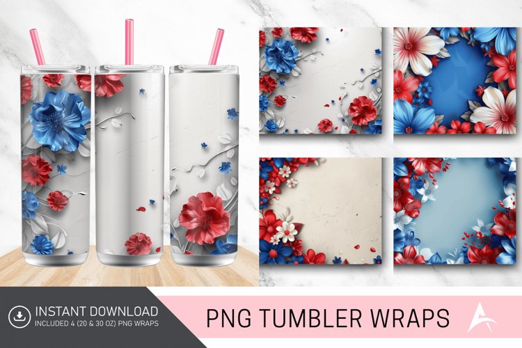 3D Memorial Day Floral Tumbler Wrap example image 1