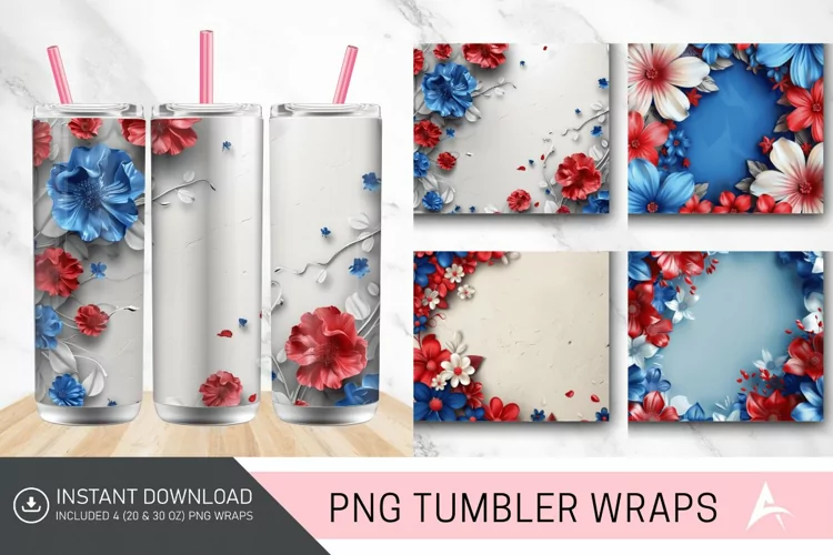 3D Memorial Day Floral Tumbler Wrap