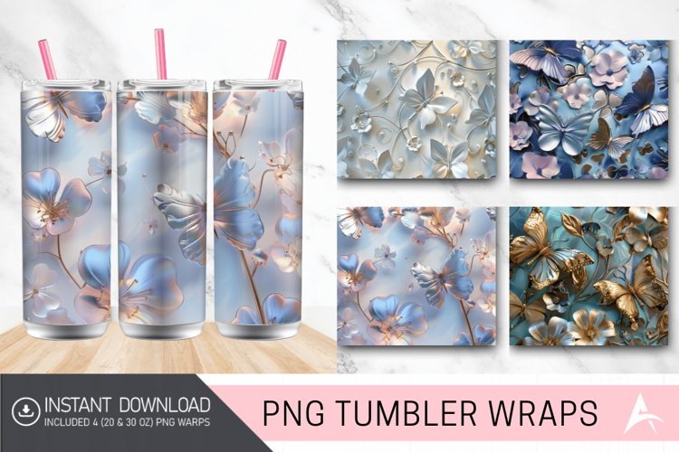 3D Metallic Butterflies & Flowers Tumbler wrap example image 1