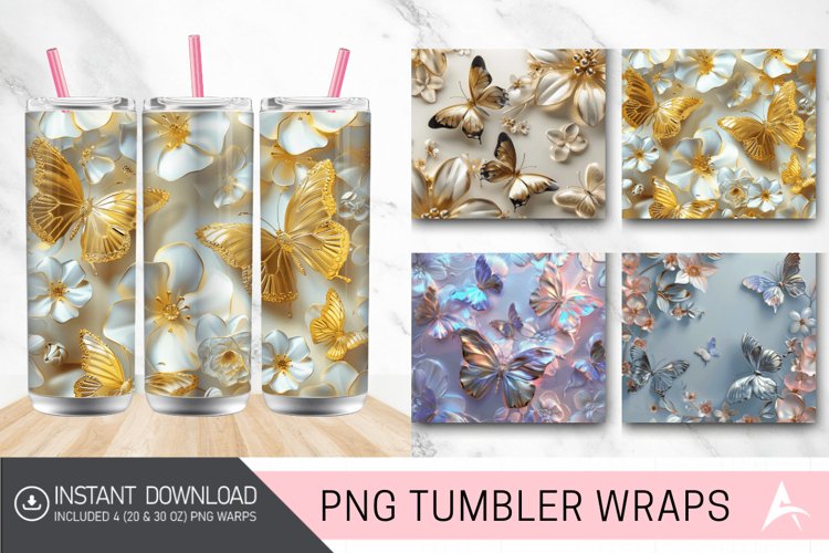 3D Metallic Butterflies & Flowers Tumbler wrap example image 1