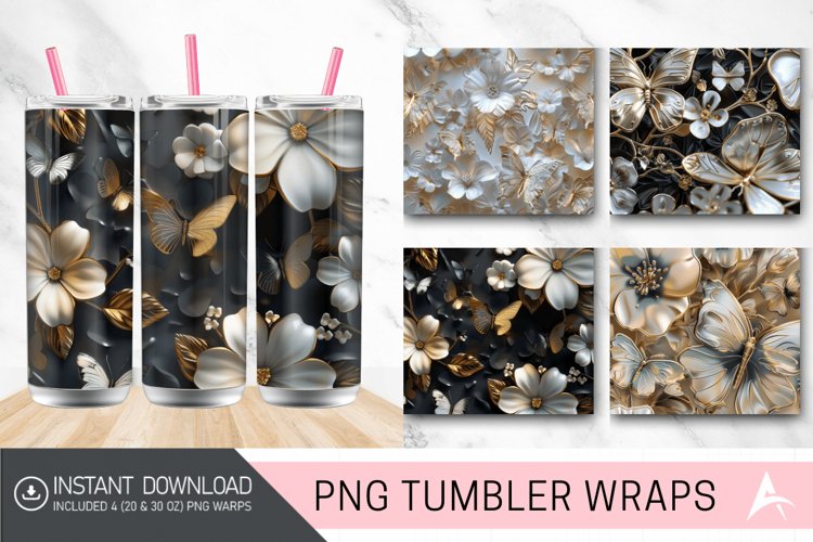 3D Metallic Butterflies & Flowers Tumbler wrap example image 1