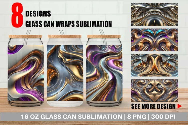 3d Metallic Wavy Liquid Glass Can Wraps
