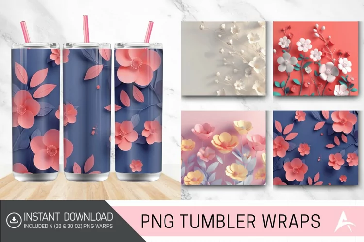 3D Minimalist Flowers Tumbler wrap