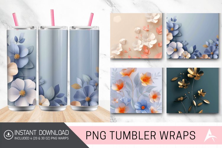 3D Minimalist Flowers Tumbler wrap example image 1