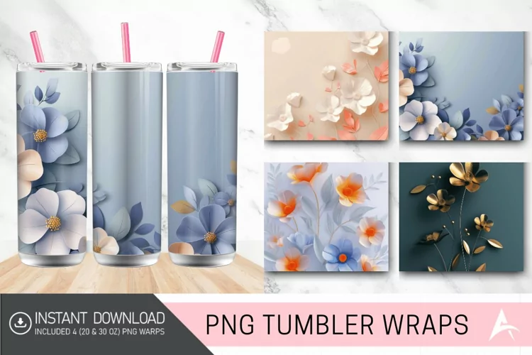 3D Minimalist Flowers Tumbler wrap