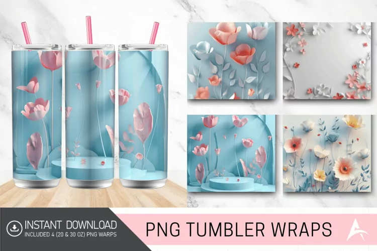 3D Minimalist Flowers Tumbler wrap