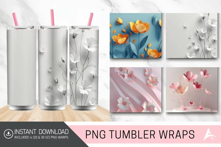 3D Minimalist Flowers Tumbler wrap