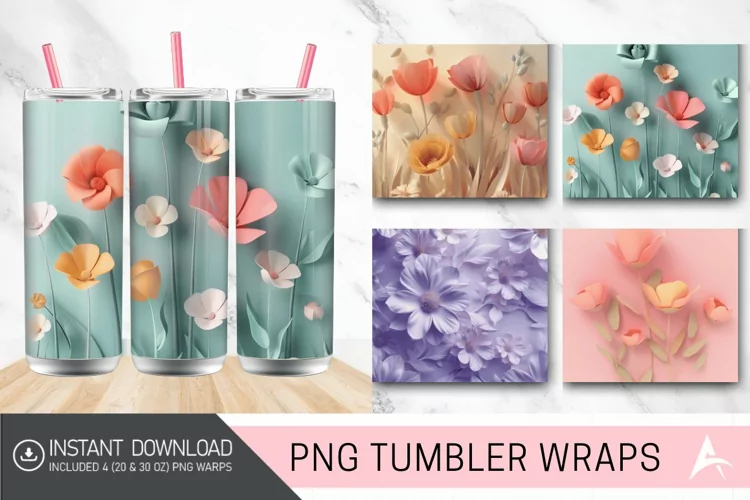 3D Minimalist Flowers Tumbler wrap