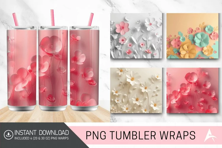 3D Minimalist Flowers Tumbler wrap