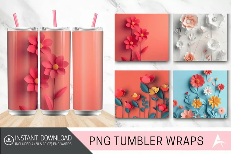 3D Minimalist Flowers Tumbler wrap