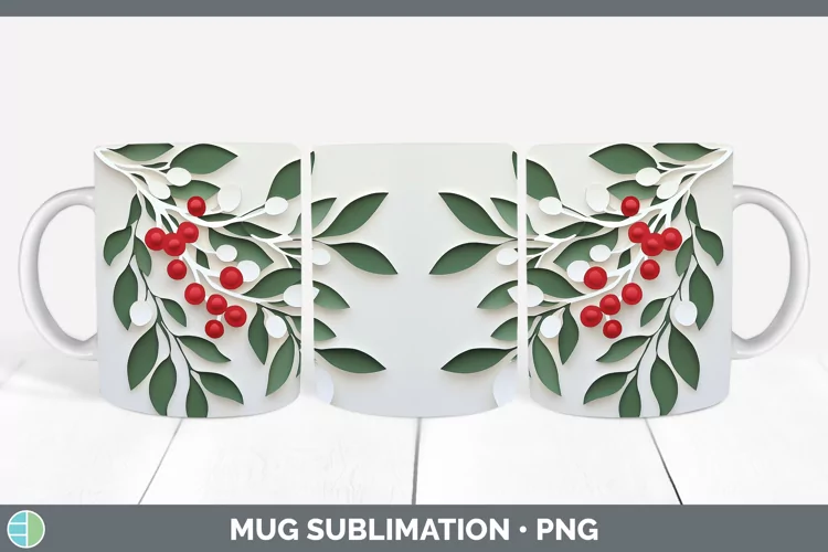 3D Mistletoe Mug Wrap Sublimation Coffee Cup Designs