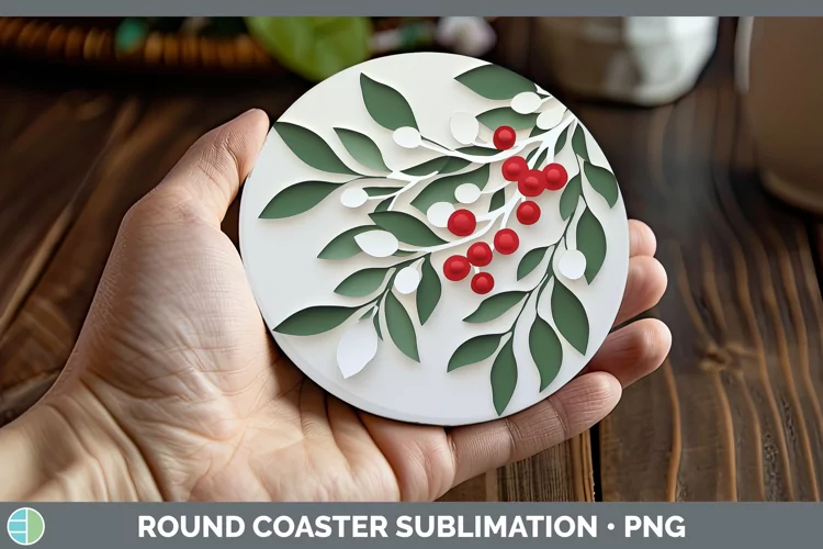 3D Mistletoe Round Coaster Sublimation Coaster Designs