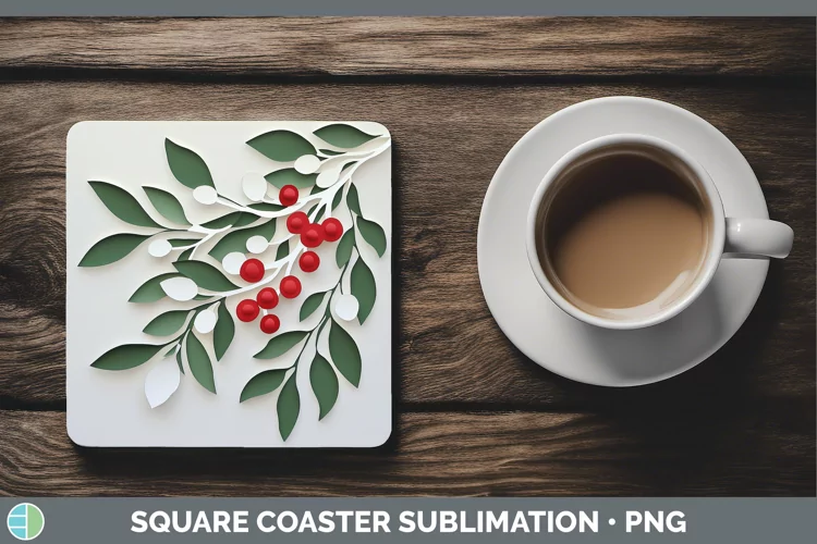 3D Mistletoe Square Coaster Sublimation Coaster Designs
