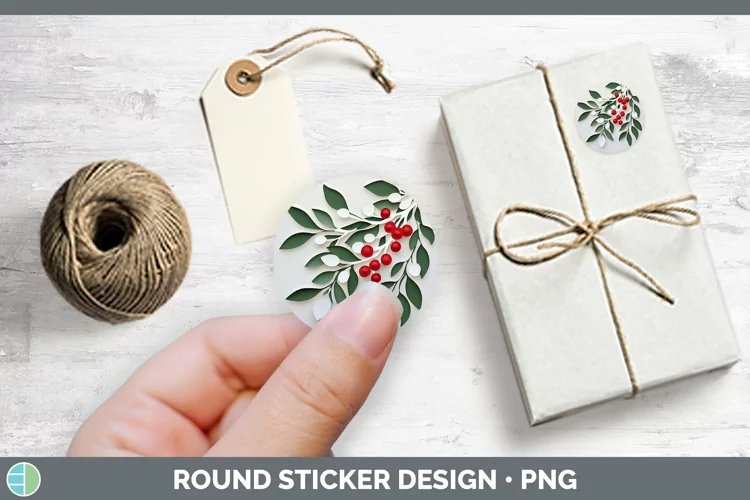 3D Mistletoe Stickers | Round Labels Designs