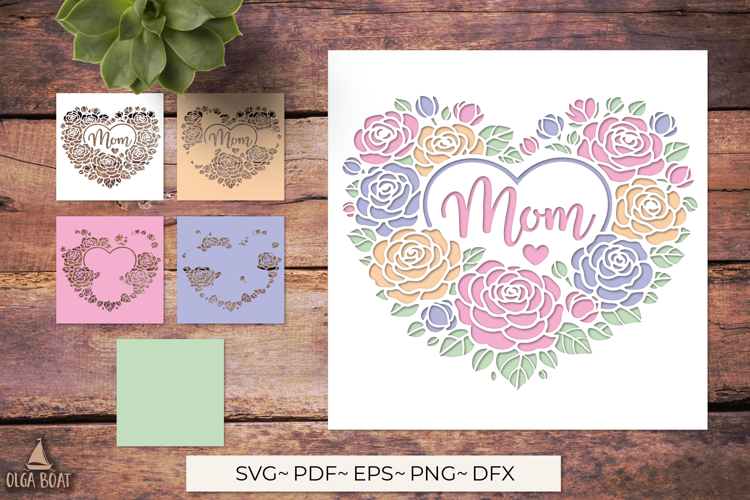 3D Mom Floral Heart SVG | Mother papercut card