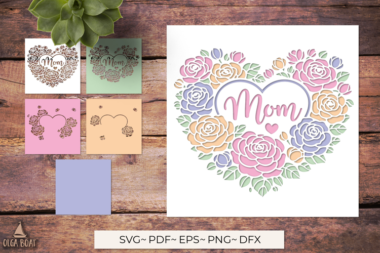 3D Mom Floral Heart SVG | Mother papercut card example image 1