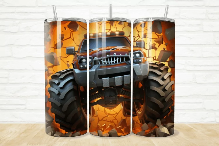 3D Monster Truck Cracked Hole 20oz/30oz Skinny Tumbler