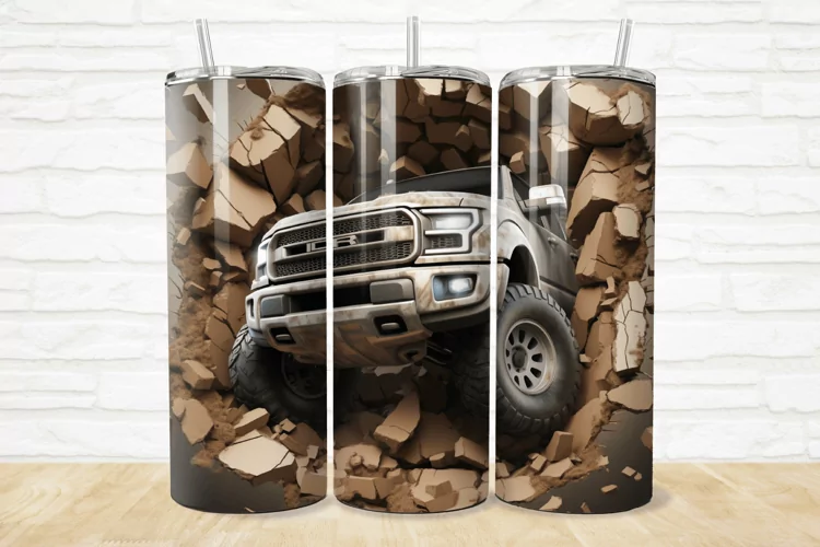 3D Monster Truck Cracked Hole 20oz/30oz Skinny Tumbler
