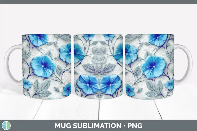 3D Morning Glory Flowers Mug Wrap | Sublimation Coffee Cup D