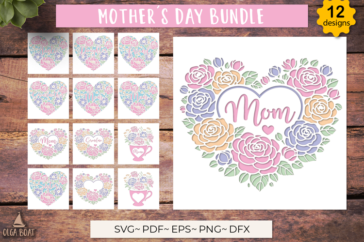 3D Mothers Day Floral card SVG papercut bundle