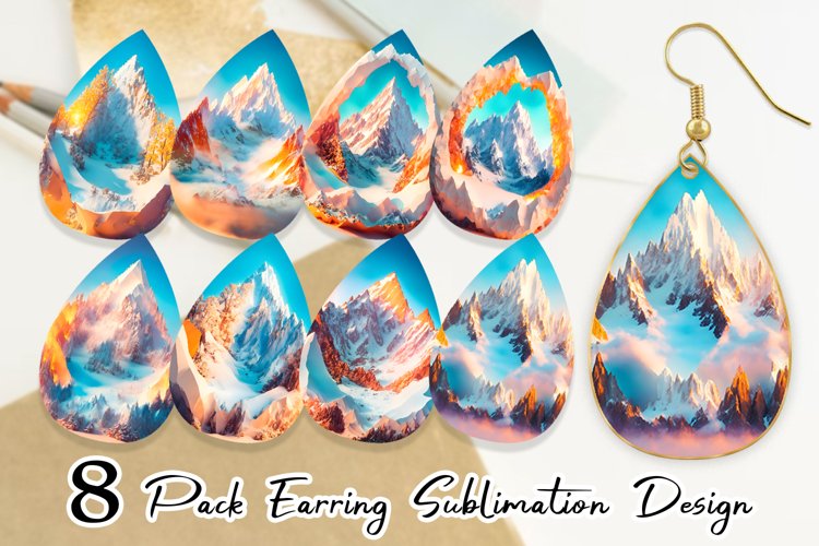 3d Mountain Earring teardrop sublimation design