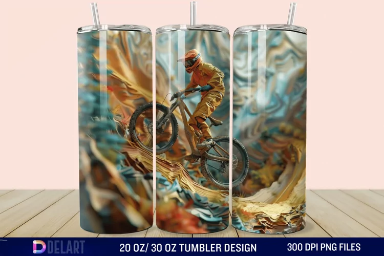 3D Mountain Biker Tumbler Wrap