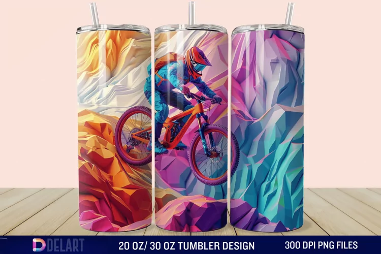 3D Mountain Biker Tumbler Wrap