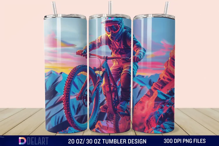 3D Mountain Biker Tumbler Wrap