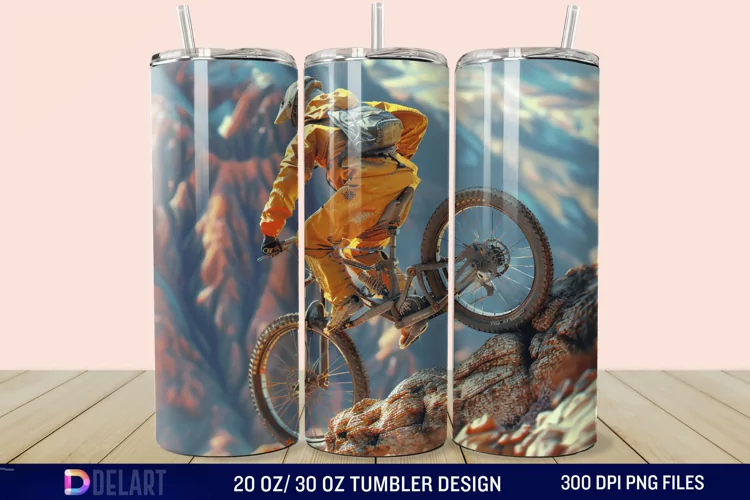 3D Mountain Biker Tumbler Wrap