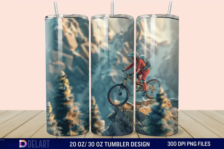 3D Mountain Biker Tumbler Wrap