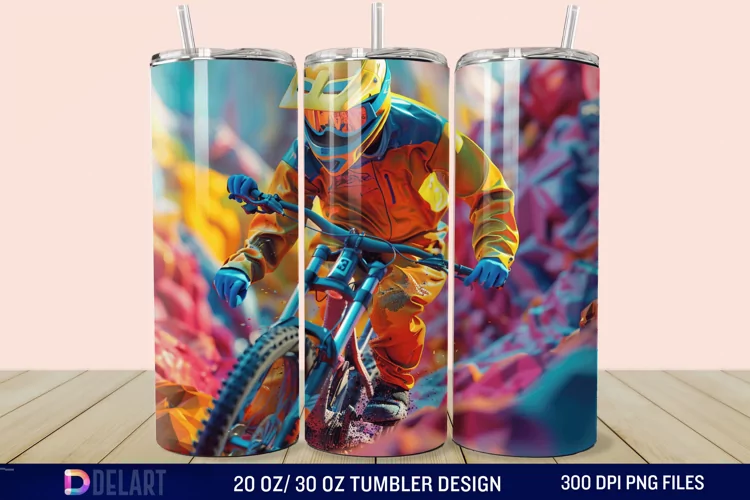 3D Mountain Biker Tumbler Wrap