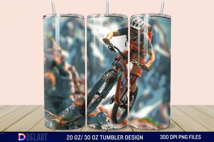 3D Mountain Biker Tumbler Wrap