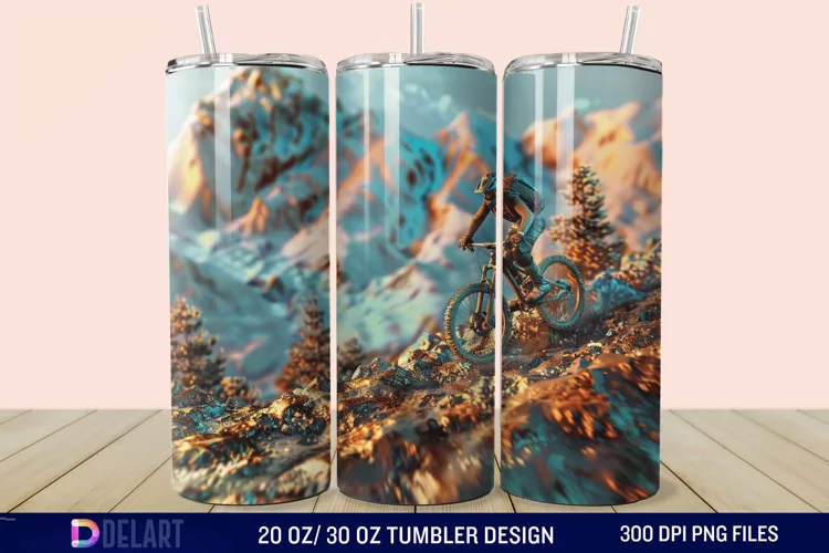 3D Mountain Biker Tumbler Wrap