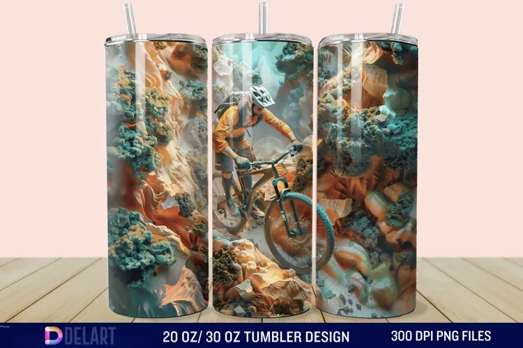 3D Mountain Biker Tumbler Wrap