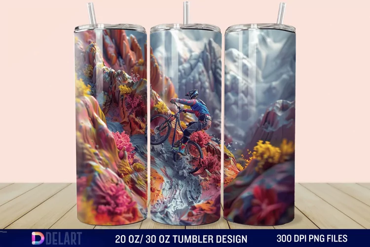 3D Mountain Biker Tumbler Wrap