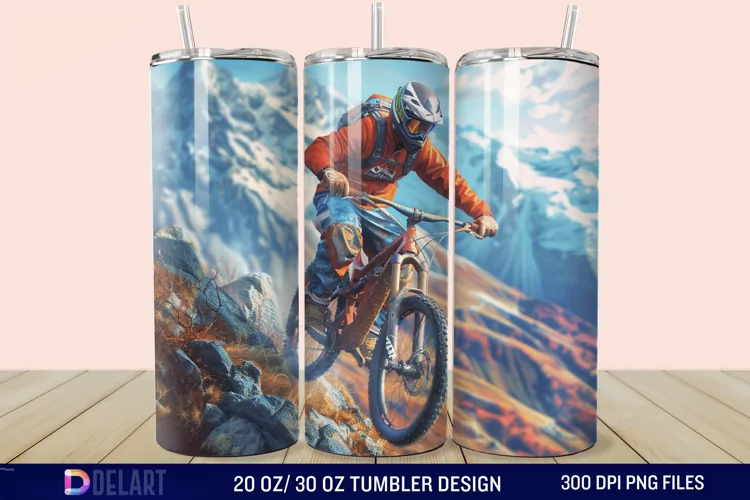 3D Mountain Biker Tumbler Wrap