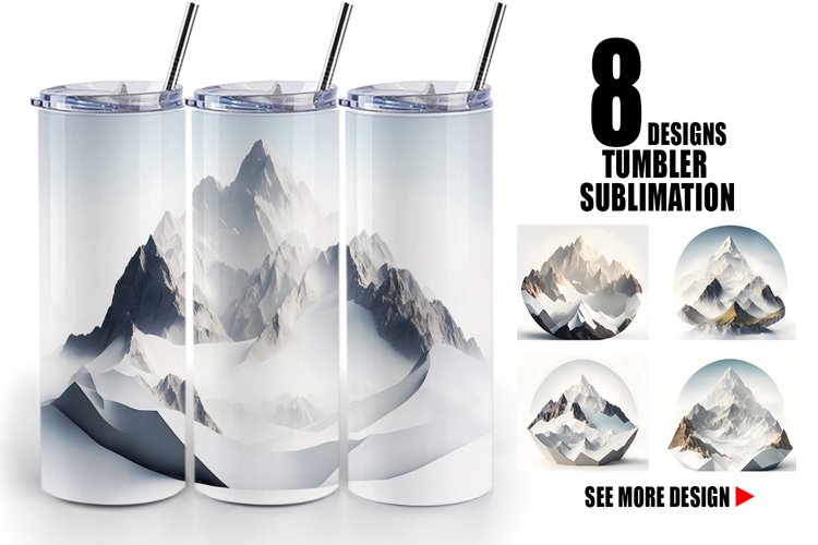 3D Mountain White Background | Tumbler Sublimation Wrap example image 1