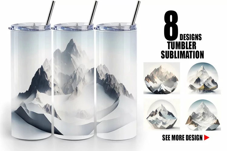 3D Mountain White Background | Tumbler Sublimation Wrap