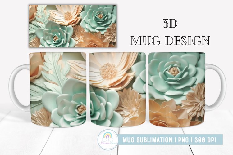 3D Mug Wrap I 3D Flowers Mug Sublimation example image 1