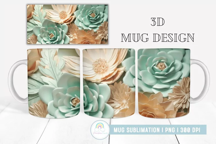 3D Mug Wrap I 3D Flowers Mug Sublimation