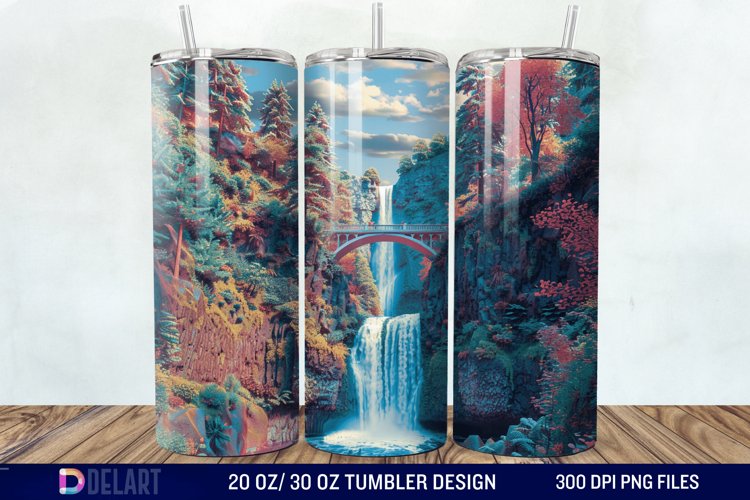 3D Multnomah Falls Oregon Tumbler Wrap example image 1