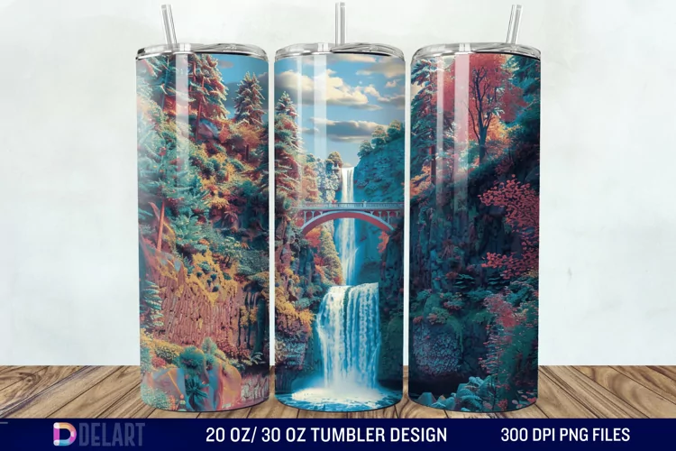 3D Multnomah Falls Oregon Tumbler Wrap