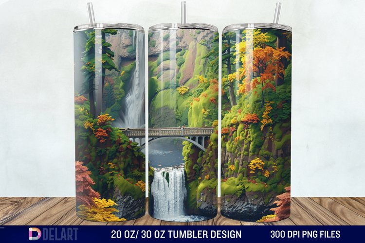 3D Multnomah Falls Oregon Tumbler Wrap example image 1
