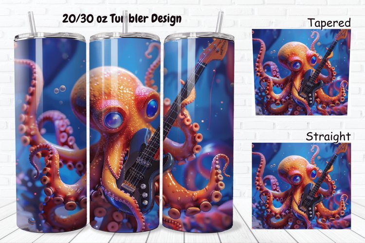 3D Musician Octopus 20/30oz Skinny Tumbler example image 1