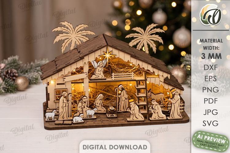 3D Nativity Stand Laser Cut. Religious Standing Decor SVG