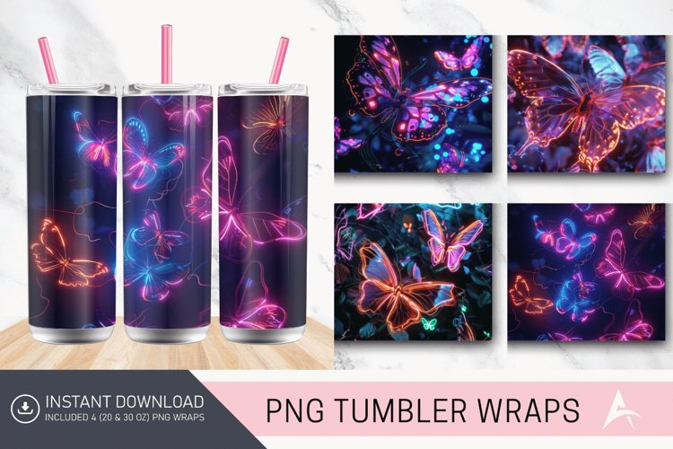 3D Neon Butterflies Tumbler Wrap