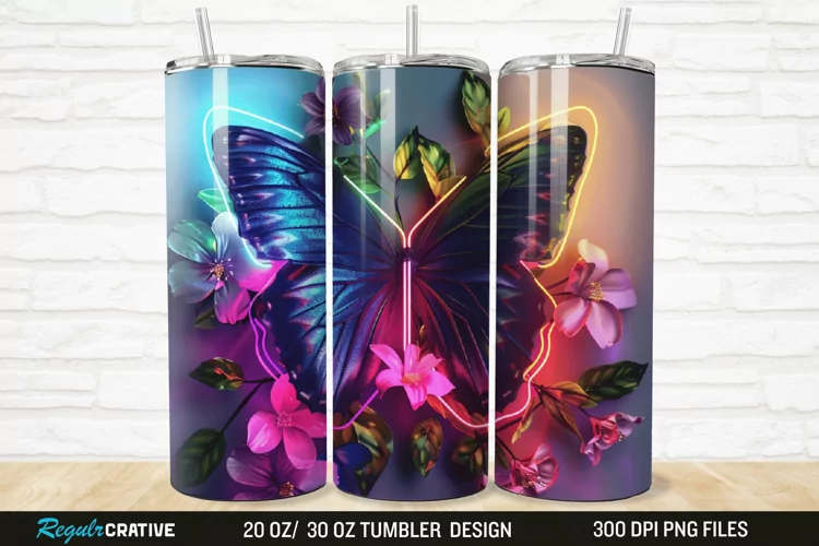 3D Neon Butterfly Floral 20/30oz Skinny Tumbler