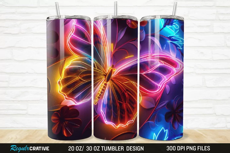3D Neon Butterfly Floral 20/30oz Skinny Tumbler