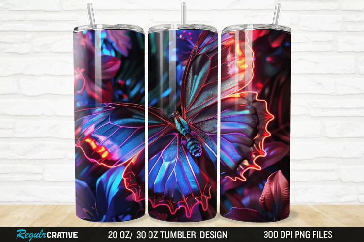 3D Neon Butterfly Floral 20/30oz Skinny Tumbler