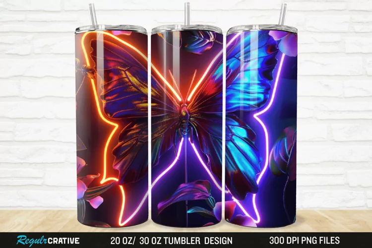 3D Neon Butterfly Floral 20/30oz Skinny Tumbler